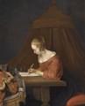 A Young Lady Writing At Her Desk - (after) Gerard Ter Borch