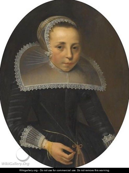 Portrait Of A Lady, Half Length, Wearing A Black Dress With White Lace Ruff And Headress - (after) Thomas De Keyser