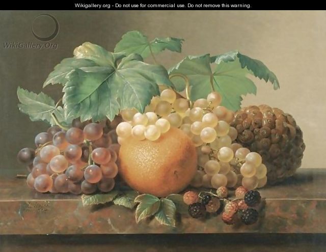Still Life Of Grapes, Blackberries, An Orange And A Pineapple - Johan Laurentz Jensen