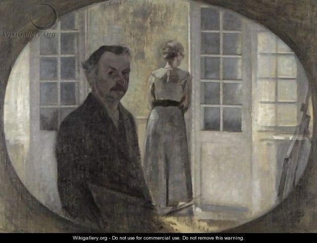 Double Portrait Of The Artist And His Wife, Seen Through A Mirror - Vilhelm Hammershoi