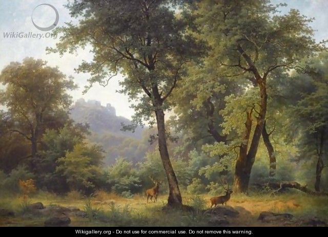 Waldlandschaft Mit Reh (Forest Landscape With Deer) - Joseph Holzer