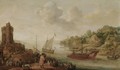 A River Estuary With A Royal Barge And Other Shipping, A Ruined Tower And Numerous Figures On The Banks In The Foreground - Adam Willaerts