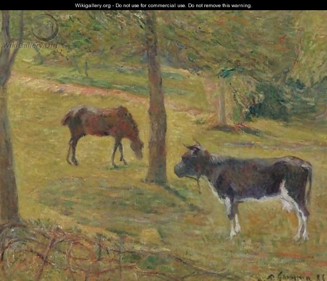 Vache Et Cheval Dans Un Pre - Paul Gauguin