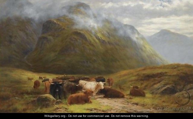 Highland Cattle Resting Near Buchal Etive, Glen Coe - Louis Bosworth Hurt