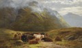 Highland Cattle Resting Near Buchal Etive, Glen Coe - Louis Bosworth Hurt