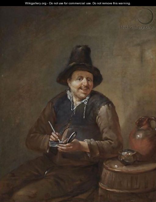 A Peasant Filling His Pipe, Sitting Next To A Barrel - Egbert Jaspersz. van, the Elder Heemskerck