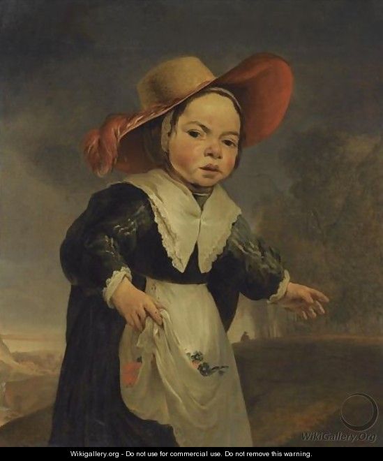 Portrait Of A Young Girl, In A Landscape, Three Quarter Length, Wearing A Red Hat - (after) Jan Baptist Weenix