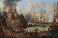 The Siege Of A Levantine Castle With Numerous Figures In Battle, Warships In Choppy Waters Beyond - Peter van den Velde