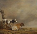 Two Cows And A Goat By A Pollarded Tree In A Landscape With Other Cows In The Distance - Paulus Potter