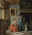 A Woman Handing A Coin To A Serving Woman With A Child - Pieter De Hooch