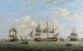 Men-Of-War Hms Mariana, Earl Of Chatham And Achilles Off A Coastal Town - Thomas Luny