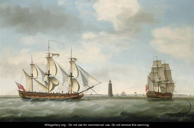 Captain John Carr And His Ship Vere, In Two Positions Off The Eddystone Lighthouse - Francis Holman