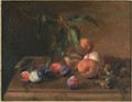 A Still Life With Peaches, Plums And Hazelnuts On A Wooden Table - (after) Jacques Charles Oudry