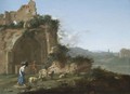 An Italianate Landscape With A Goat Herder And A Washerwoman Amongst Ruins - (after) Cornelis Van Poelenburgh