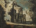 An Architectural Capriccio Of Roman Ruins With The Flight Into Egypt - Francois de Nome (Monsu, Desiderio)