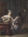 A Tavern Interior With A Lady Playing A Lute And A Courting Cavalier Kneeling Beside Her - Anthonie Palamedesz. (Stevaerts, Stevens)