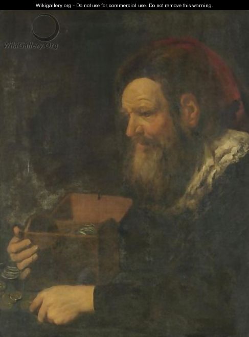 Portrait Of A Banker, Half Length, Holding A Money Box - (after) Jan Liss