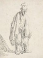 Beggar In A High Cap, Standing And Leaning On A Stick - Rembrandt Van Rijn
