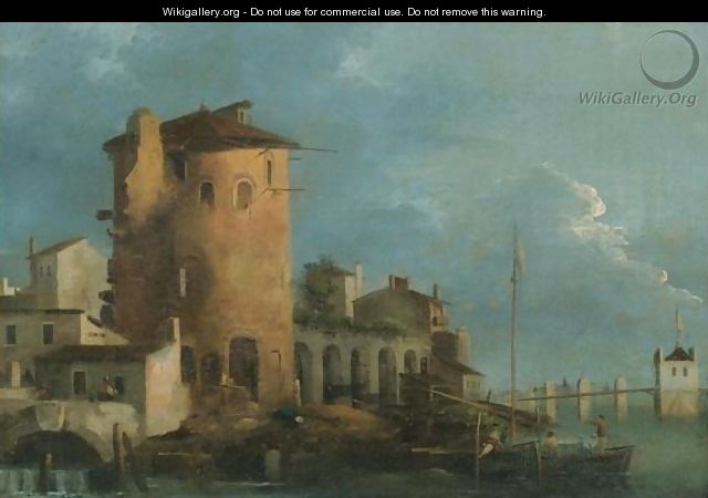 A Capriccio View Of A Mediterranean Town, A Boat Mooring Beside A Tower - (after) Giovanni Migliara