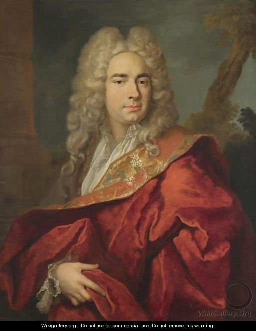 Portrait Of A Gentleman, Half Length, Wearing A Red Cape - (after) Nicolas De Largillierre