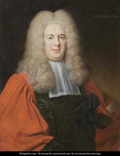 Portrait Of A Notary, Half Length, Wearing A Red Robe And A Wig - French School
