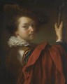 Portrait Of A Gentleman, Half Length, Wearing A Cuirasse, A Hat And A Red Cape - Jean-Alexis Grimou