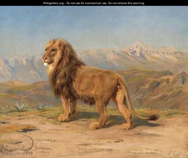 Lion In A Mountainous Landscape - Rosa Bonheur