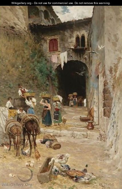 Girls Delivering Grapes To A Village - Aurelio Tiratelli