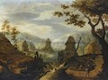 A River Landscape With A Village In Schwalbach With Travellers To The Right - Anton Mirou