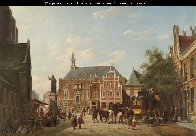 The Town Hall And Market Place, Haarlem - Pieter Christiaan Cornelis Dommersen