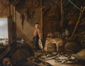 A Fisherman In His Barn With Fresh-Water Fish, A Woman In The Background - Pieter de Putter