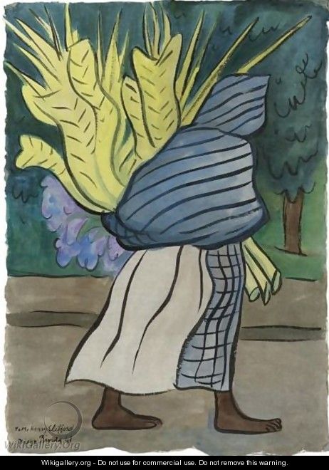 Mujer De Costado Con Palmas - Diego Rivera
