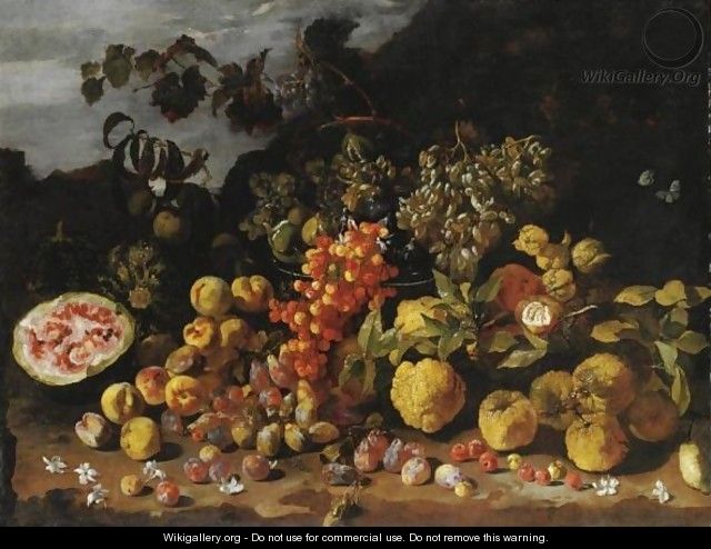 Natura Morta Di Frutta Con Prugne, Ciliegie, Anguria E Uva - Luca Forte