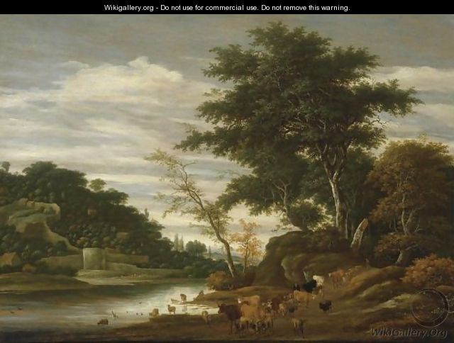 A River Landscape With Cattle - Jacob Salomonsz. Ruysdael