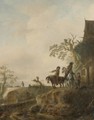 Horsemen Halting At An Inn, A Shepherd Driving His Flock Across A Bridge Beyond - Isaack Jansz. van Ostade