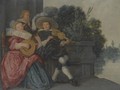 An Elegant Company Making Music On A Terrace Near Water - Dirck Hals