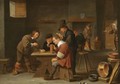 A Tavern Interior With Peasants Drinking, Smoking And Gambling - (after) David The Younger Teniers