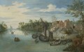 River Landscape With Boats Moored By A Village - Jan, the Younger Brueghel