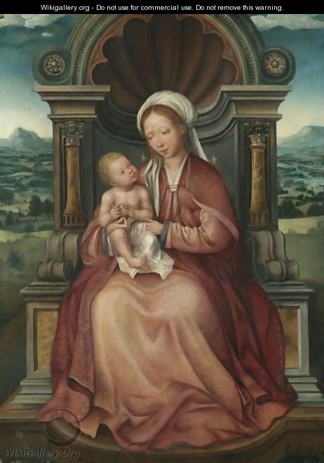 The Virgin And Child Enthroned - (after) Quinten Metsys
