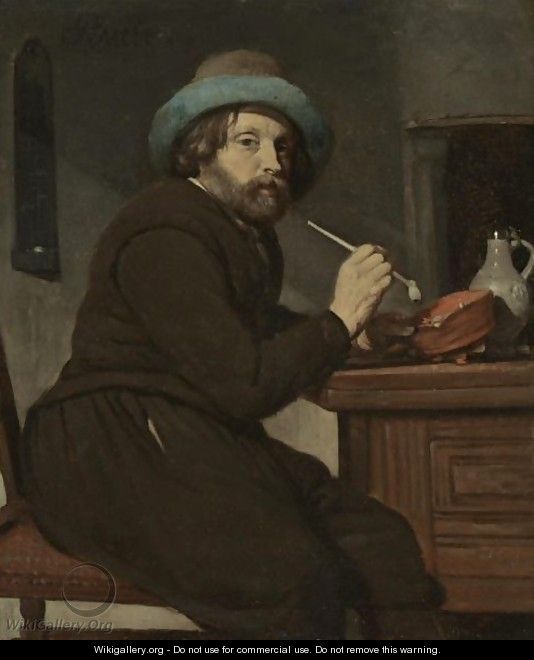 A Smoker Seated At A Table - Gabriel Metsu