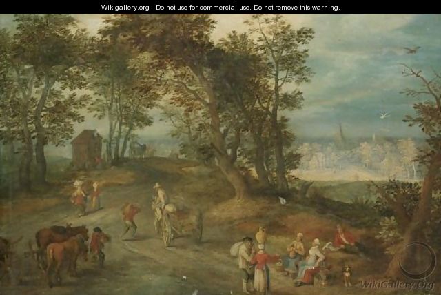 Antwerplandscape With Figures On A Road Through A Wood - (after) Jan The Elder Brueghel