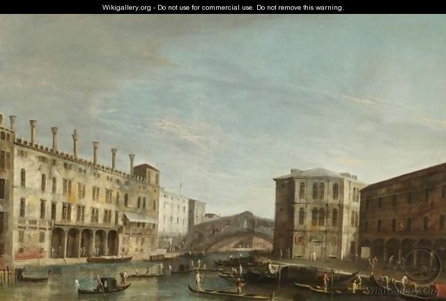 A View Of The Grand Canal Looking South Towards The Rialto Bridge - Apollonio Domenichini
