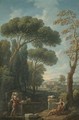 A Capriccio View Of Rome With Figures Resting In The Foreground, The Colosseum Beyond - Jan Frans van Orizzonte (see Bloemen)