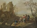 A Landscape With Figures Resting Near Classical Ruins - Franz Ferg