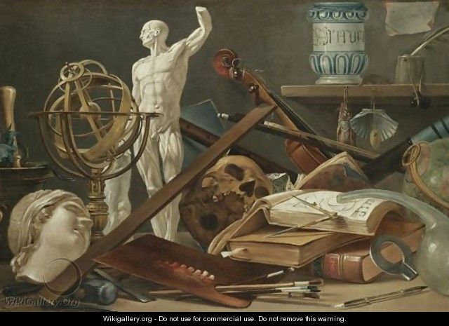 A Vanitas Still Life With An Adder In A Pestle And Mortar, A Sculpted Head, An Astrolobe, - Antonio Cioci or Ciocchi