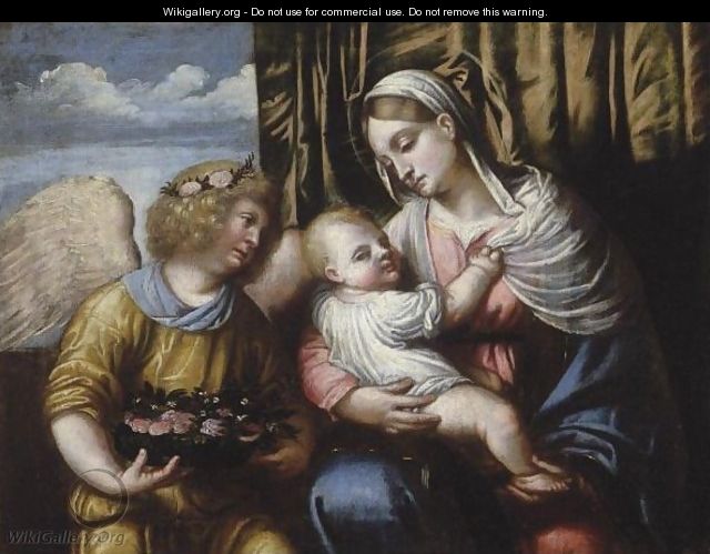 The Madonna And Child With An Angel - (after) Alessandro Bonvicino (Moretto Da Brescia)