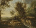 A Military Skirmish In An Expansive Wooded River Landscape - Frederick De Moucheron