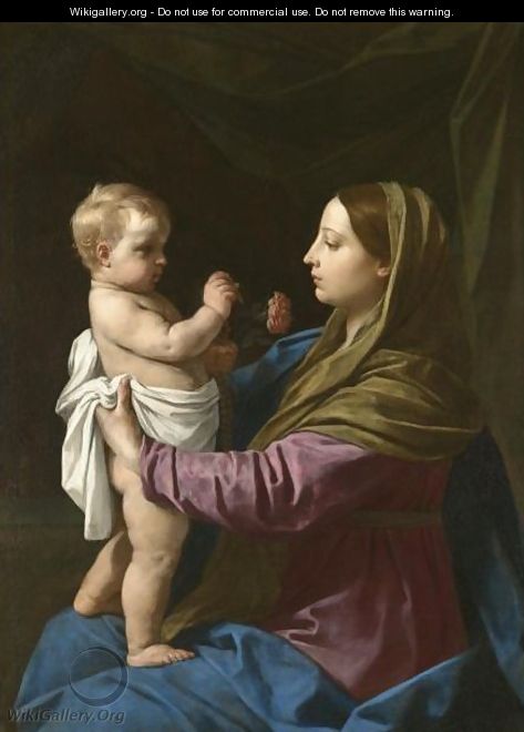 The Madonna And Child Holding A Rosary Crucifix And A Rose (