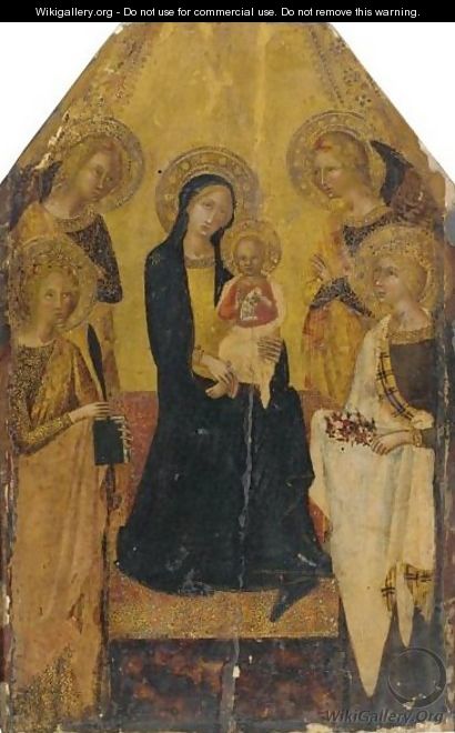The Madonna And Child Enthroned Flanked By Saints Catherine And Dorothy With Two Angels - Sienese School