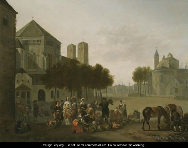 Cologne A Capriccio View Of The Churches Of Sankt Gereon And Sankt Aposteln, With A Market Scene In The Foreground - Gerrit Adriaensz Berckheyde
